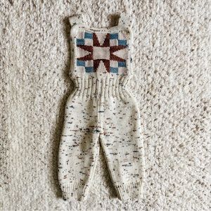 Iver & Isla Log Cabin Knit Overalls, Size 1